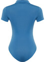 Trendyol Indigo Fitted/Fitted Zippered Collar Flexible Knitted Body with Snap Fasteners