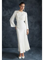 Trendyol Cream Rose Detailed Wedding / Special Occasion Woven Satin Evening Dress