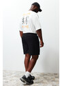 Trendyol Plus Size Black Regular/Regular Fit Medium Size City Printed Elastic Waist Shorts