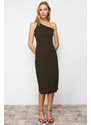Trendyol Khaki One-Shoulder A-Line/A-Line Form Midi Smart Crepe Strappy Knitted Dress