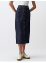 Jimmy Key Dark Indigo Blue Normal Waist Pocket Denim Maxi Skirt