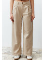 Trendyol Beige Pleated High Waist Seasonal Wide Leg Jeans