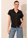 Bigdart 20187 Short Sleeve Oversize Knitted Shirt - Black