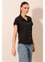 Bigdart 20187 Short Sleeve Oversize Knitted Shirt - Black