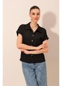 Bigdart 20187 Short Sleeve Oversize Knitted Shirt - Black
