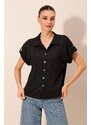 Bigdart 20187 Short Sleeve Oversize Knitted Shirt - Black