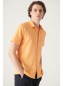 Avva Men's Orange Jacquard Knitted Short Sleeve Shirt