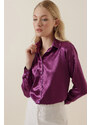 Bigdart 3964 Lightly Flowy Satin Shirt - H. Purple