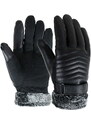 Camerazar Pánské zimní rukavice s medvídkem, černé, polyuretan a umělá kožešina, 25x12 cm