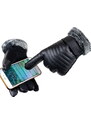 Camerazar Pánské zimní rukavice s medvídkem, černé, polyuretan a umělá kožešina, 25x12 cm