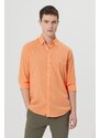 AC&Co / Altınyıldız Classics Men's Orange Comfort Fit Comfy Cut Concealed Button Collar 100% Cotton Flamed Shirt