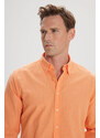 AC&Co / Altınyıldız Classics Men's Orange Comfort Fit Comfy Cut Concealed Button Collar 100% Cotton Flamed Shirt