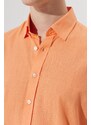 AC&Co / Altınyıldız Classics Men's Orange Comfort Fit Comfy Cut Concealed Button Collar 100% Cotton Flamed Shirt