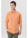 AC&Co / Altınyıldız Classics Men's Orange Comfort Fit Comfy Cut Concealed Button Collar 100% Cotton Flamed Shirt