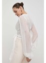 Hedvábné tričko Elisabetta Franchi bílá barva, regular, CA03242E2