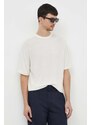 Tričko s příměsí hedvábí Calvin Klein béžová barva