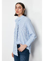 Trendyol Blue Striped Paw and Collar Ruffle Detail Woven Shirt