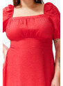 Trendyol Curve Red Crew Neck Skirt Ruffle Woven Dress