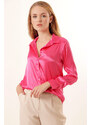 Bigdart 3964 Lightly Flowy Satin Shirt - Fuchsia