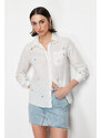 Trendyol Ecru Floral Embroidered Regular Woven Shirt