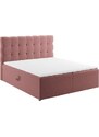 Růžová sametová dvoulůžková postel boxspring MICADONI Mamaia 180 x 200 cm
