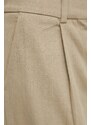 Kalhoty s příměsí lnu Samsoe Samsoe SAAGNETA béžová barva, high waist, F24100024