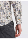 Ombre Clothing Pánská košile SLIM FIT s květinovým vzorem - béžová a šedá V1 OM-SHPS-0139