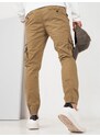 Dstreet Moderní kapsáčové kamelové jogger kalhoty