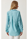 Happiness İstanbul Women's Turquoise Soft Textured Basic Shirt