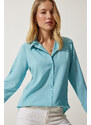 Happiness İstanbul Women's Turquoise Soft Textured Basic Shirt