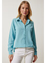 Happiness İstanbul Women's Turquoise Soft Textured Basic Shirt