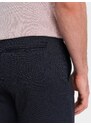 Ombre Men's structured knit shorts with chino pockets - navy blue