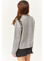 Olalook Women's Gray Stone Detailed Soft Textured Thick Knitwear Sweater