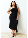 Trendyol Curve Black One Shoulder Asymmetric Knitted Dress