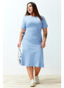Trendyol Curve Blue Stitching Detailed Midi Knitted Dress