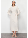 Trendyol Beige Cloak and Tie Detailed Satin Woven Dress