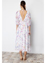 Trendyol Ecru Abstract Pattern A-Line Chiffon Lined Maxi Woven Dress