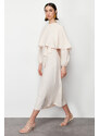 Trendyol Beige Cloak and Tie Detailed Satin Woven Dress