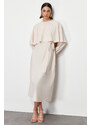 Trendyol Beige Cloak and Tie Detailed Satin Woven Dress