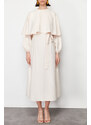 Trendyol Beige Cloak and Tie Detailed Satin Woven Dress