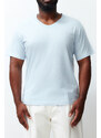 Trendyol Plus Size Light Blue Slim/Narrow Cut V-Neck 100% Cotton Comfortable T-Shirt
