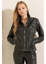 Bigdart 1024 High Neck Leather Jacket - Black