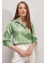 Bigdart 3964 Lightly Flowy Satin Shirt - Green