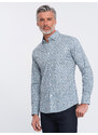 Ombre Clothing Pánská košile SLIM FIT s potiskem malých listů - světle modrá V1 OM-SHPS-0163