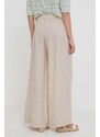 Plátěné kalhoty Bomboogie béžová barva, široké, high waist, PW8394TLIV4