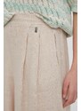 Plátěné kalhoty Bomboogie béžová barva, široké, high waist, PW8394TLIV4