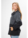 River Club Women's Anthracite-Black Two-tone, Inner Lined Water and Windproof Hooded Raincoat with Pocket.