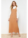 Trendyol Camel Stone Embroidery Detailed Square Neck Woven Gilet Dress