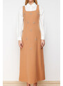 Trendyol Camel Stone Embroidery Detailed Square Neck Woven Gilet Dress