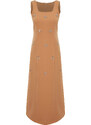 Trendyol Camel Stone Embroidery Detailed Square Neck Woven Gilet Dress